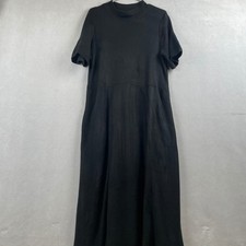 VTG 90s Coldwater Creek Black Knit Mock Maxi Dress S/S Pockets Witchy Goth USA L