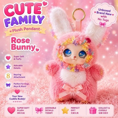 SÜSSE FAMILIE ROSE HASE PLÜSCH ANHÄNGER SCHLÜSSELANHÄNGER BRANDNEU KAWAII SAMMLERSTÜCK