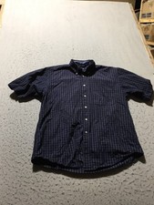 Nautica Button Shirt Mens L Large Blue Check Short Sleeve 100 Cotton