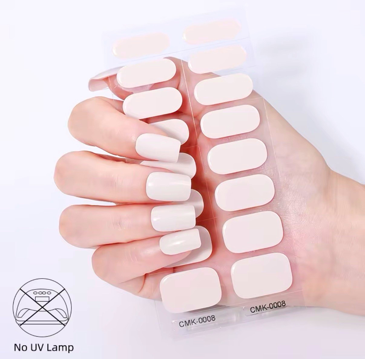 Glossy Beige Short Square Full Cover Self-Adhesive Press-On Nails CMK-0008