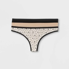 Auden Women's 3-pack cotton floral thong, in size medium