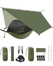 Camping Hammock with Net & Rain Fly - Double & Single Hammock with House-Like...