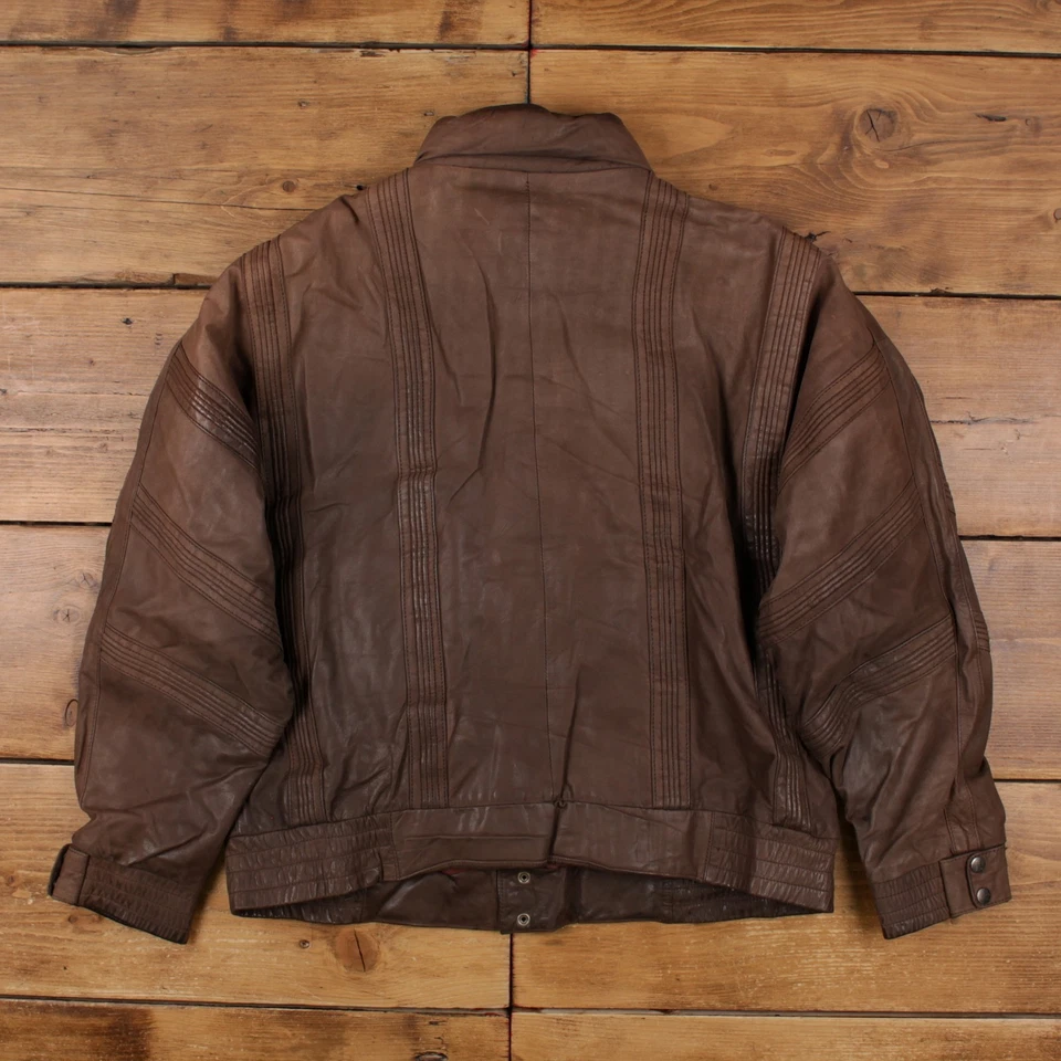 Vintage The Leather Warehouse Leather Jacket XL 80s Bomber Brown - Изображение 2 из 4