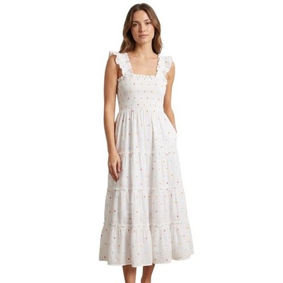knee length dresses for ladies Penny Tank Midi Dress in Embroidered Chambray – Ivy City Co main image 0