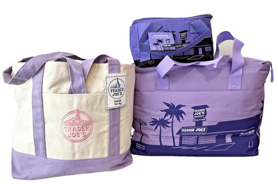3 LAVENDER Trader Joe s Canvas, Large, Mini Insulated Bags Set NWT Purple Lot