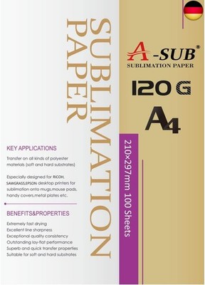 A-SUB Sublimationspapier A4, 210 x 297 mm, 100 Blatt, 120 g/m², Kompatibel mit E