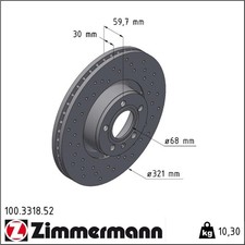 2x Zimmermann 100.3318.52 Bremsscheibe für AUDI A6 C6 A8 4E2 4E8 4F2 4F5 4FH