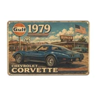 Vintage Chevrolet Corvette Gulf 1979 Route 66 8x12 Inch Metal Wall Decor Sign