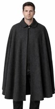 Men's Charcoal Wool Cloak, Vintage Steampunk Victorian Style Cape