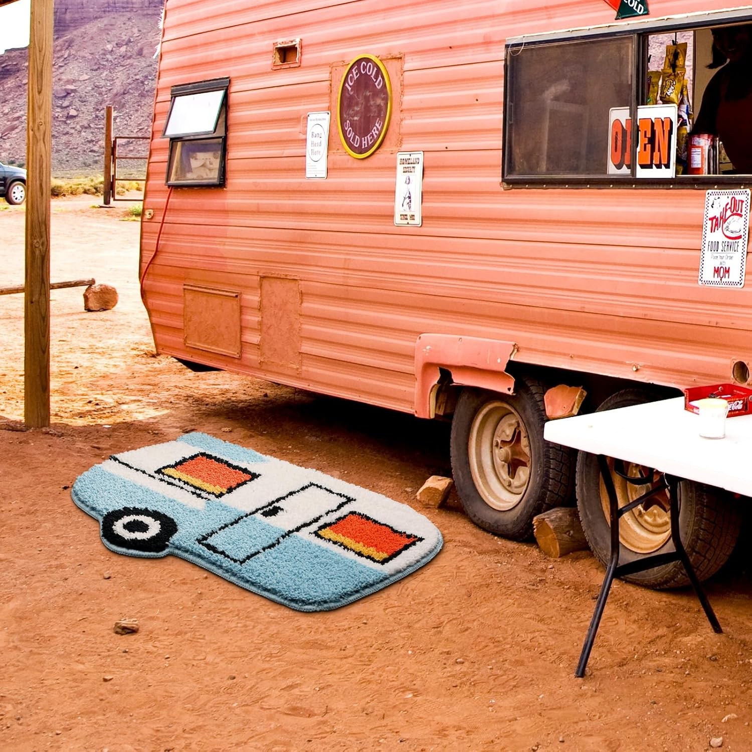 Camper Van Bathroom Rug Cute Blue Door Mat Bath 3" x 12", 