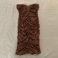 Windsor Dress Womens Large Brown Strapless Ruched Satin Bodycon Mini Party