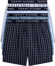 Image of TOMMY HILFIGER MEN X4 - 263 BLUE WATER - MEDIUM 4 PACK WOVEN BOXER UNDERWEAR