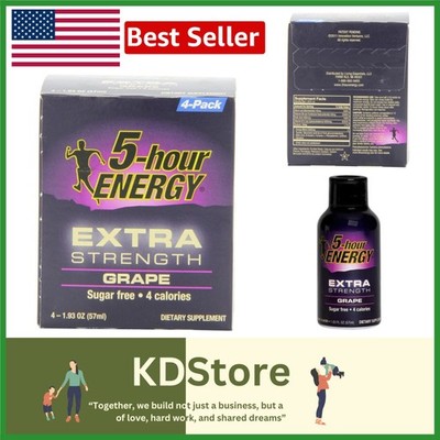 Sugar-Free Grape Energy Shot 4 Pack - Low Cal, Caffeine Boost, Liquid