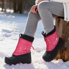 Kids Boys Girls Toddlers Snow Boots Zip Waterproof Warm Lined Mid Calf Ski Boots