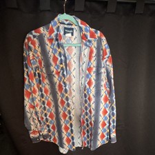 Vintage Wrangler Western Shirt Mens Pearl Snap Aztec Southwestern Rodeo Long
