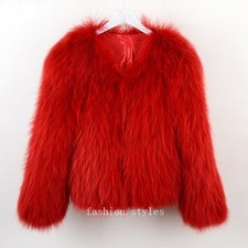 Fashion Luxury Red Real Fur Raccoon Fur Woven Fur Coat Women Winter Fox Fur Coat