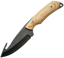 Rite Edge Wood Handle Gut Hook Stainless Steel Fix Blade Knife w Black Sheath