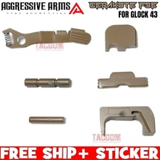 AGGRESSIVE ARMS FDE TAN SLIDE RELEASE PINS LOCK REAR PLATE MAG CATCH GLOCK 43