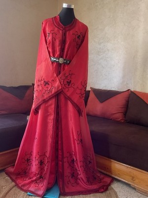 Classic Red organza beaded  06/26 Moroccan caftan takchita kaftan dress beaded  