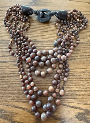 Vintage MONIES GERDA LYNGGAARD ? Tribal Multi Strand Bead Necklace Wood & More