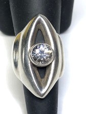 Chunky Mexico Sterling Silver Clear Quartz Ring size 6