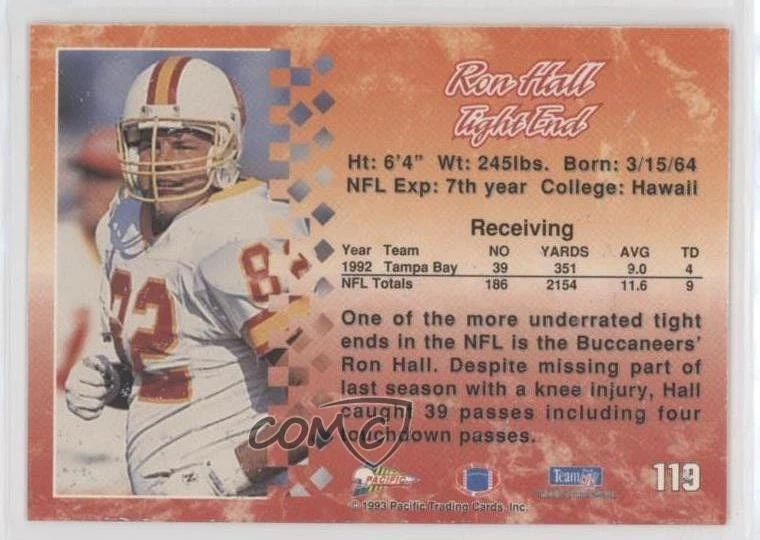 1993 Pacific Ron Hall #119 - Image 2 of 2