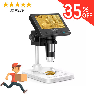 Elikliv Digital Microscope 1000X USB Coin Microscope 4.3'' LCD Screen Soldering