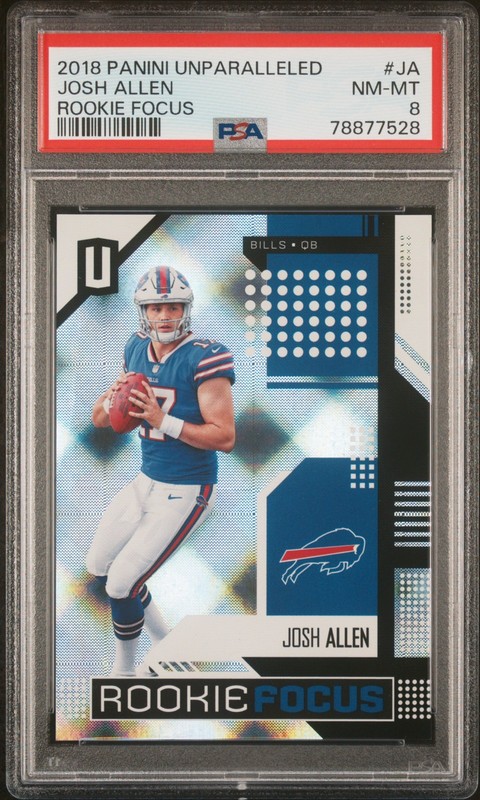 2018 PANINI UNPARALLELED - JOSH ALLEN - ROOKIE FOCUS #JA (RC) PSA 8