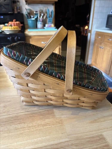 2000 Longaberger Tapered Basket w/Fabric Liner & Plastic Protector Signed RT