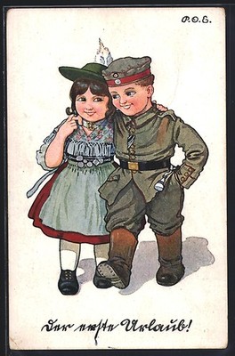 Artist Postcard P. O. Engelhard P.O.E.: Boy in uniform with girlfriend in arms 1916 