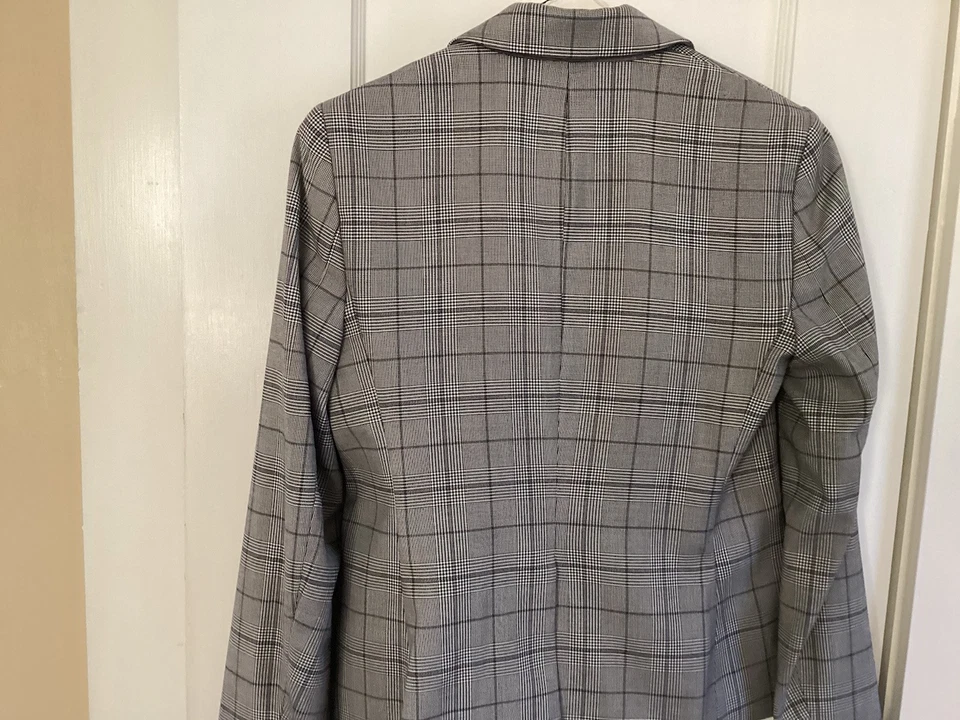 Blazer Ann Taylor para mujer Glenn a cuadros negro, crema y azul talla 0 pequeño, forrado Foto 4 de 4