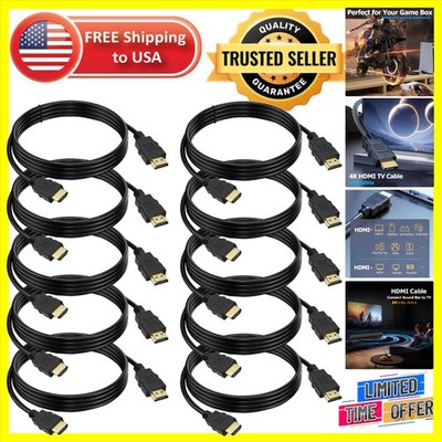 6FT HDMI Cable Pack of 10 - 4K Ultra HD Shielded Cord for Gaming & Streaming