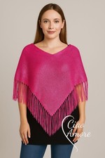 Fuchsia Handwoven Shawl Wrap with Fringe   Boho Chic Lightweight Poncho