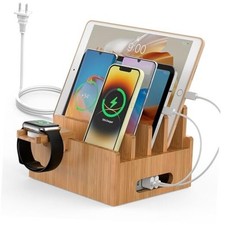 Bamboo Charging Stations, Cell Phone Organizer for Dock Rack HUB Cables
