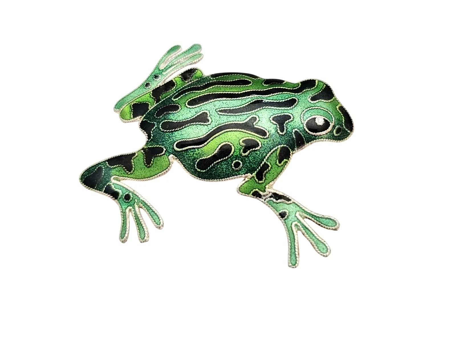 Sterling Green Enamel Frog Brooch C674