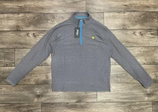 NWT SWAG Golf Performance 1/4 Zip Pullover Grey Blue Mens L Skulls Overlay