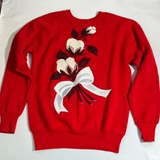 Vintage Pannill Sweatshirt Women's M Red No Side Seam Flower Bouquet Made In USA