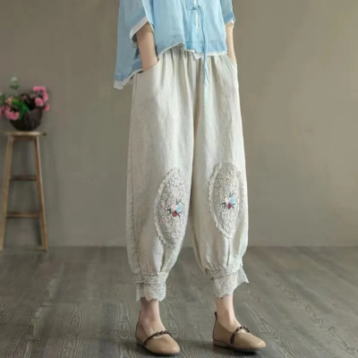 Mori Girl Lace Embroidered Bloomers Cropped Pants Japanese Long Trousers Pants