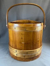vintage primitive firkin wood sugar bucket With Divider Farm Bucket Nice 5815