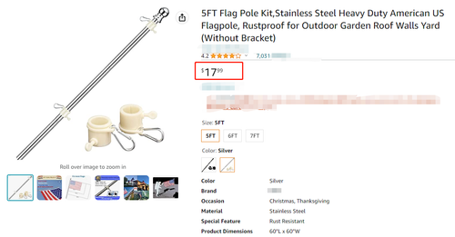 7FT Flag Pole Kit,Stainless Steel Heavy Duty American US Flagpole (Clearance)$19 - Picture 8 of 10