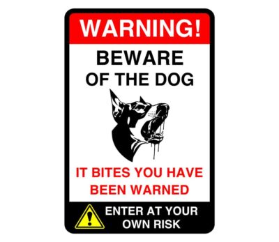 Warnung Vorsicht Hund Betreten auf eigene Gefahr - PVC, Aufkleber oder Diabond
