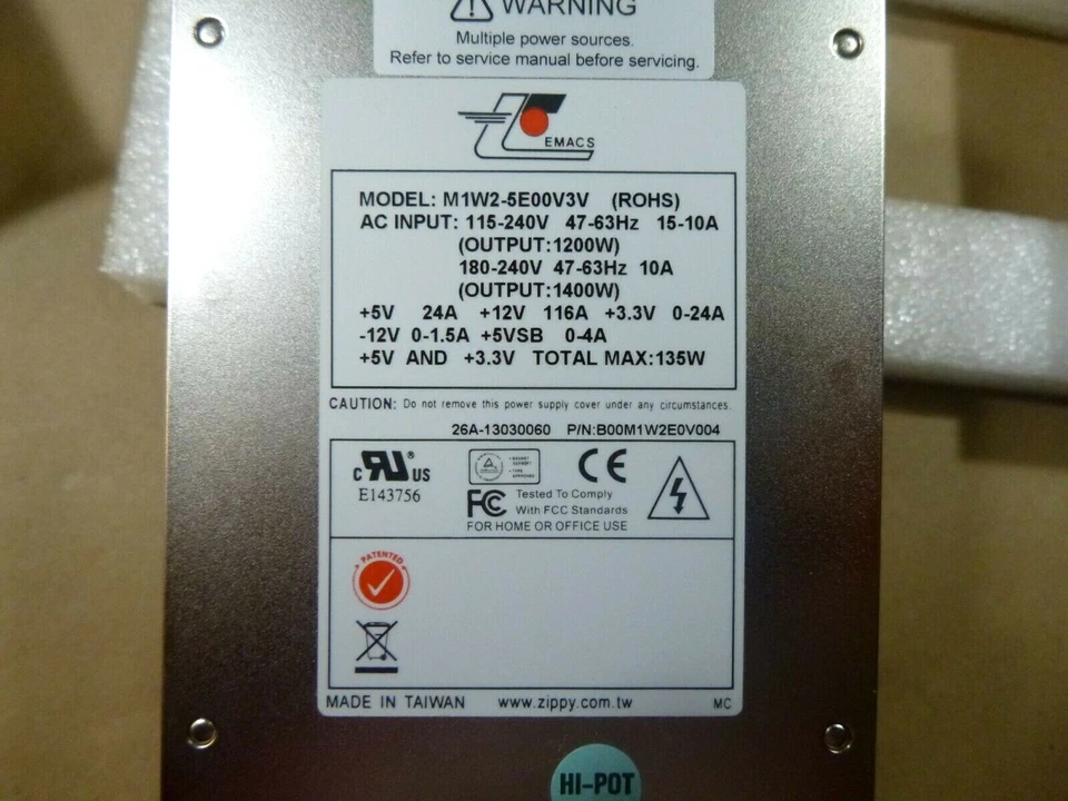 EMACS Zippy M1W2-5E00V3V, 2U Redundant Form ,1400W Gold 80 Power Supply - Image 4 of 4