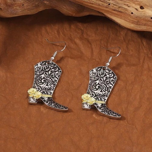 Fashion Rose Flower Boot Shape Earrings Unique Ear Jewelry Alloy Texture - Picture 5 of 8
