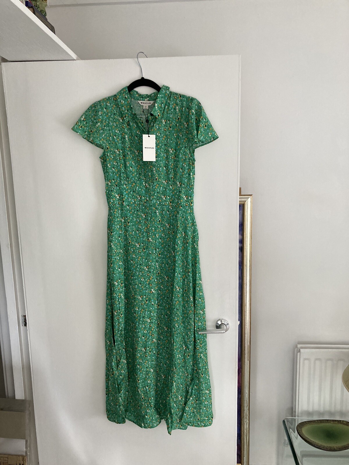 WHISTLES Ladies Shirt Dress Ditsy Blossom Cap Sleeve Green Multi RRP155 UK6 BNWT image 6