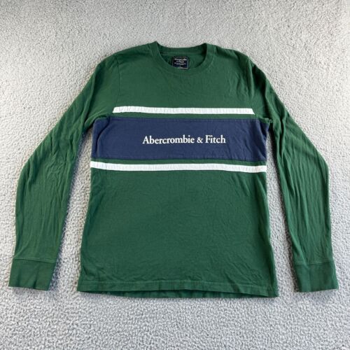 Abercrombie & Fitch T Shirt Mens Large Green Blue Striped Long Sleeve Casual