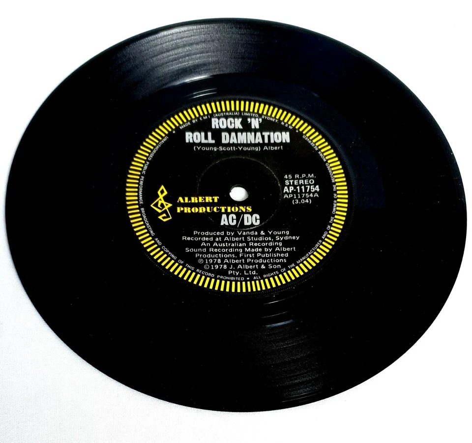 AC/DC Rock 'N' Roll Damnation Vinyl 7” Single 1978 Albert Productions-AP-11754 - Image 2 of 3