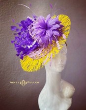 Purple Yellow Fascinator Big Royal Ascot Hat Kentucky Derby Del Mar Easter LSU