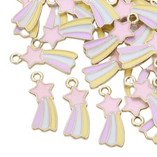 ❤ 5 x GOLD Plated Enamel 23mm PASTEL Shooting STAR Charm Pendant Jewellery ❤