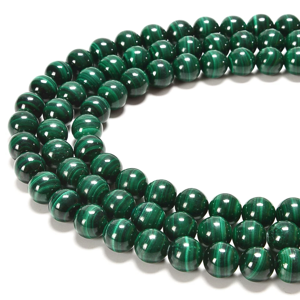 Natural Malachite Smooth Round Beads 6mm 7mm 8mm 10mm 12mm 15.5" Strand - Image 2 of 3