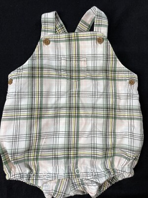 Janie and Jack 2021 EUC/NWOT? Green Plaid 100% Cotton Lined Bubble-0-3Mos